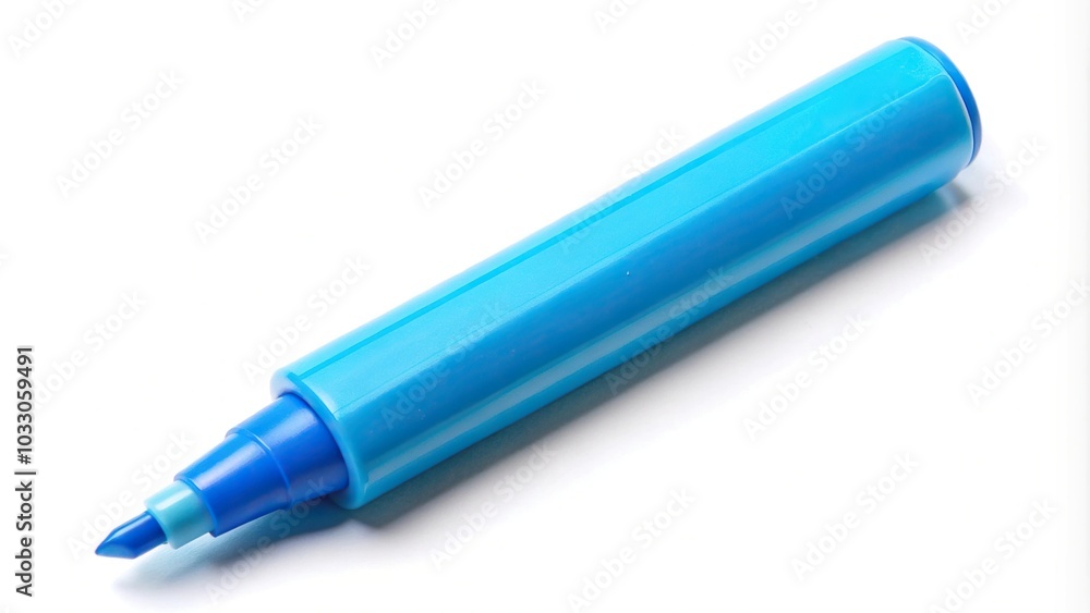 Forced perspective bright blue highlighter or marker pen isolated Forced perspective bright blue highlighter or marker pen isolated