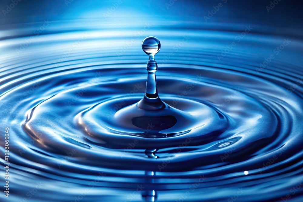 Water droplets creating blue ripples on surface Water droplets creating blue ripples on surface