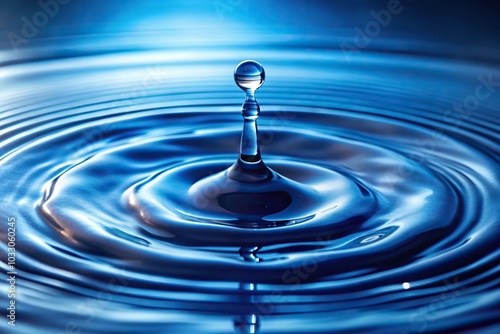 Water droplets creating blue ripples on surface