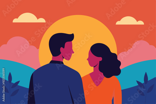 love watching sunrise couple vector illustration