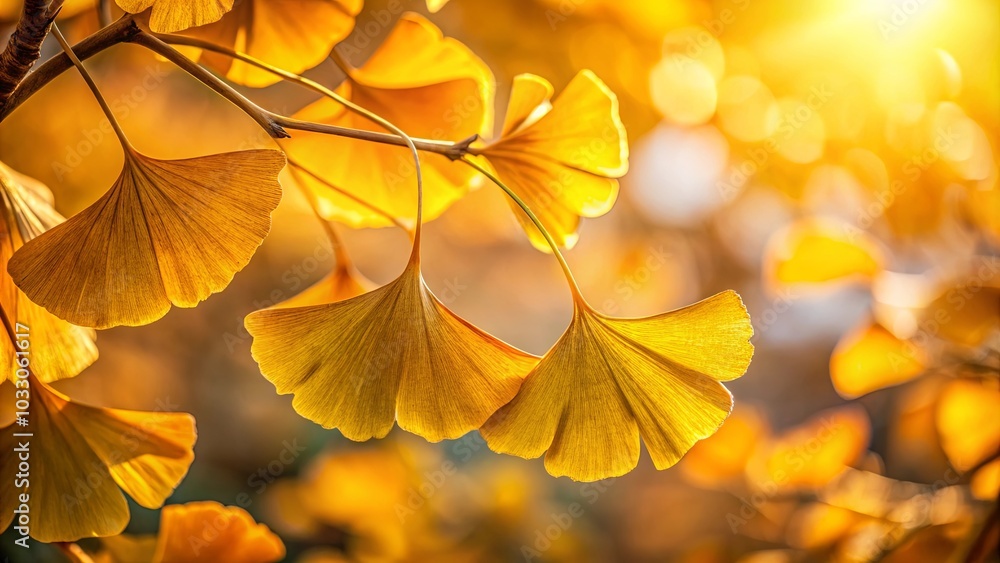 Golden Fan-Shaped Leaves Illuminated by the Sun's Gentle Rays Golden Fan-Shaped Leaves Illuminated by the Sun's Gentle Rays