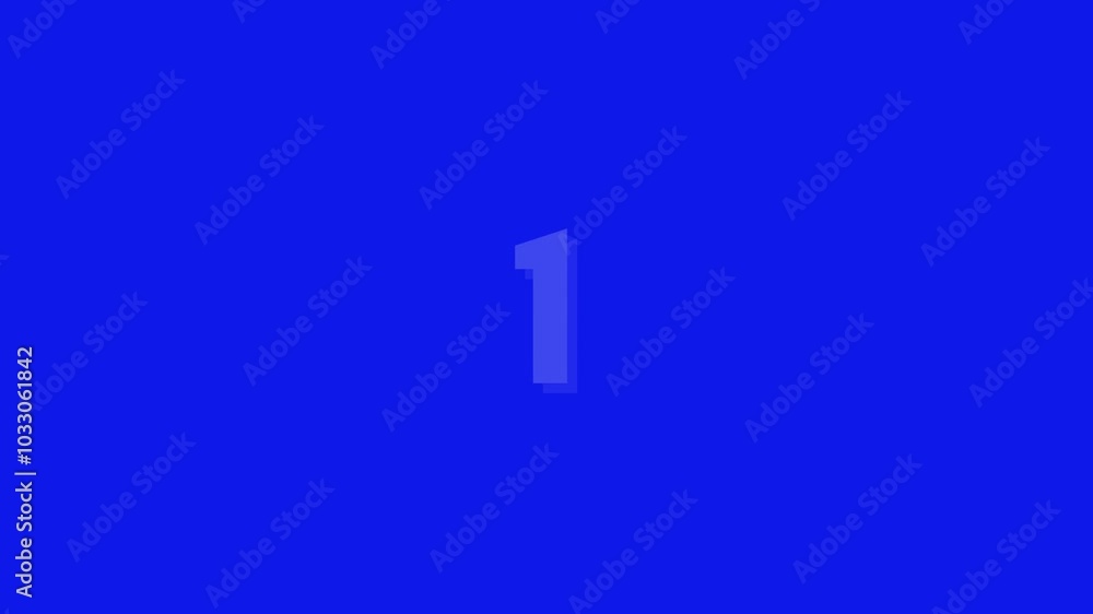 Blue screen animation of white numbers counting down from three to zero Blue screen animation of white numbers counting down from three to zero