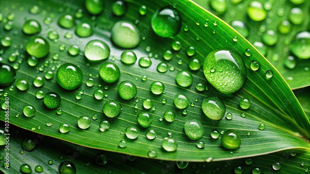 Green leaves with water droplets Green leaves with water droplets
