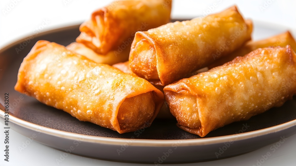 Fried Chinese Traditional Spring rolls food in ceramic plate (beautiful shape) on white background. Fried Chinese Traditional Spring rolls food in ceramic plate (beautiful shape) on white background.