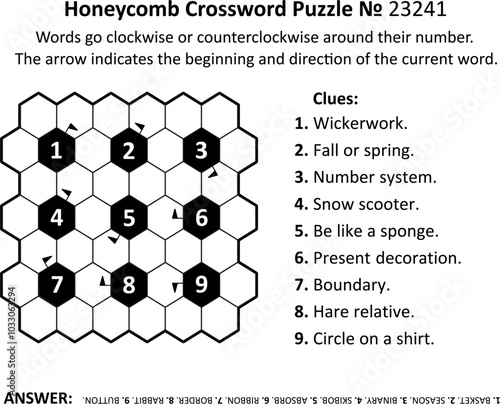 Honeycomb crossword puzzle game № 23241. General knowledge, family friendly content. Answer included.
