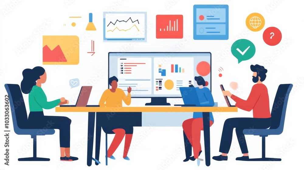 A remote team meeting, discussing digital marketing design strategies via video conferencing tools, with charts and wireframes visible A remote team meeting, discussing digital marketing design strategies via video conferencing tools, with charts and wireframes visible
