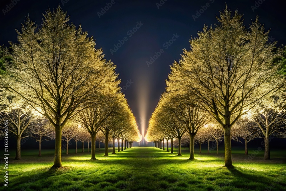 landscape of illuminated trees in the dark landscape of illuminated trees in the dark