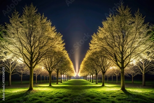 landscape of illuminated trees in the dark