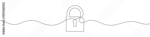 Continuous line drawing of padlock. Closed lock. One line drawing. Single line art. Vector illustration.