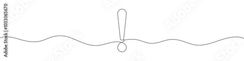 Continuous line drawing of exclamation mark. One line drawing. Single line art. Vector illustration.