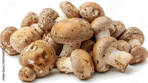 Pile of Agaricus blazei mushroom isolated on white background. photo