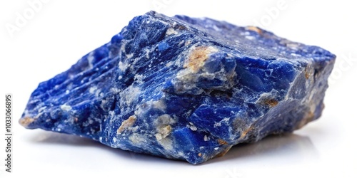 Mineral specimen of lazulite on white background at a tilted angle photo