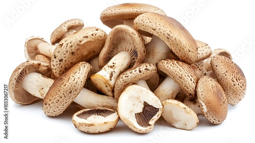 Pile of Agaricus blazei mushroom isolated on white background. photo