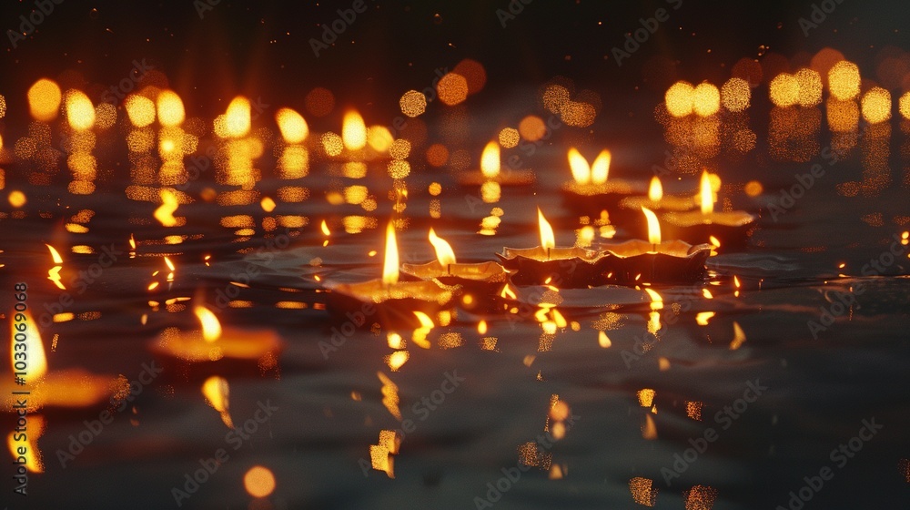 Illuminating Diwali: AI-Generated Candles Glowing in Water Reflections Illuminating Diwali: AI-Generated Candles Glowing in Water Reflections