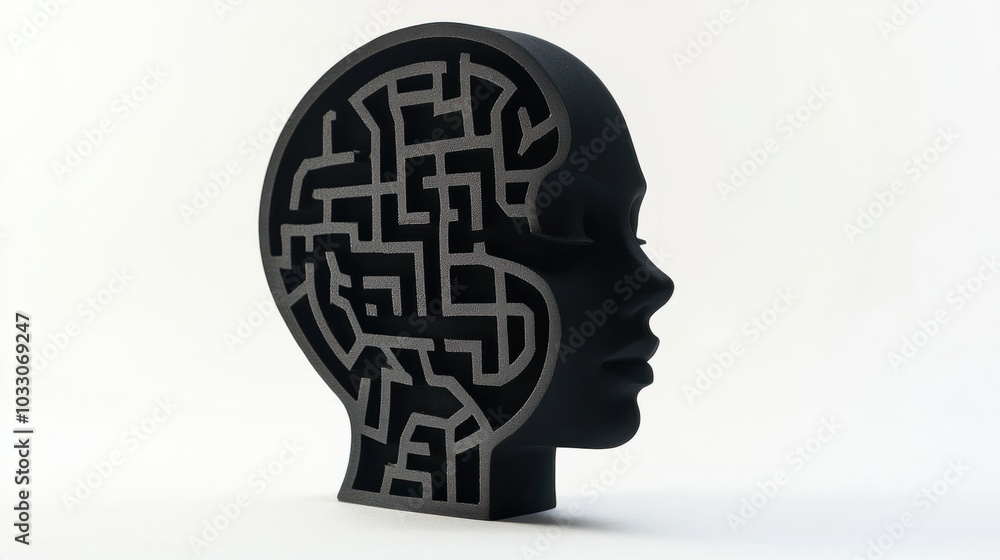 Face with a maze inside, symbolizing problem-solving and mental challenges, isolated on white background Face with a maze inside, symbolizing problem-solving and mental challenges, isolated on white background
