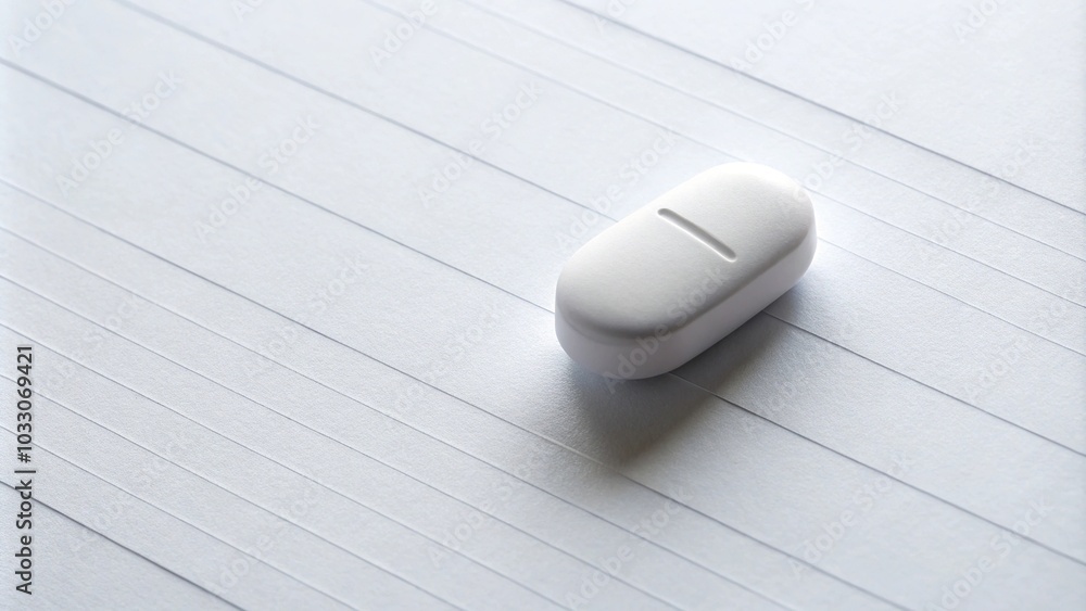 Minimalist white prescription pill on rx pad, white background Minimalist white prescription pill on rx pad, white background