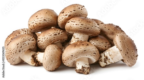 Pile of Agaricus blazei mushroom isolated on white background. photo