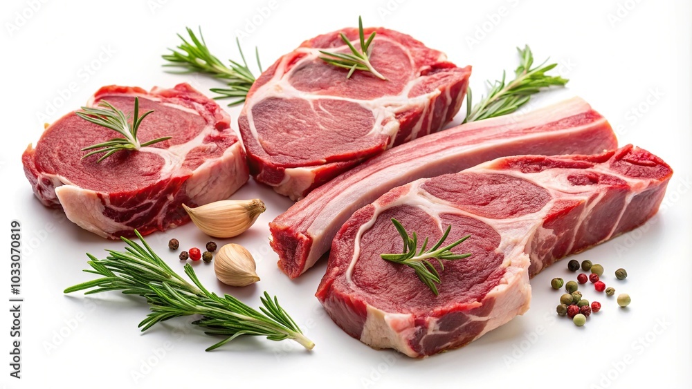 Raw uncooked lamb loin beef chop isolated on white studio background