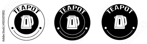 Black and white illustration of teapot icon in flat. Stock vector.