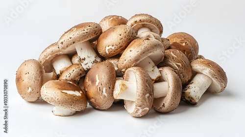 Pile of Agaricus blazei mushroom isolated on white background. photo