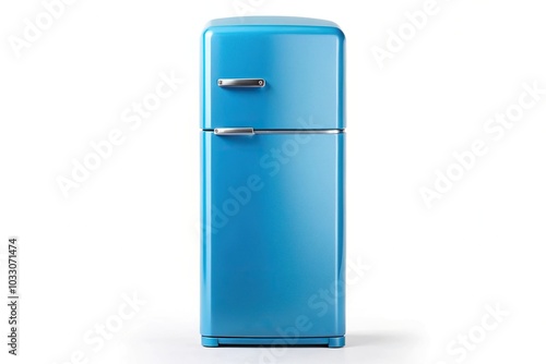 retro blue refrigerator isolated on white