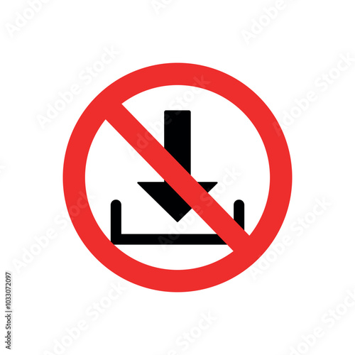 No download vector icon, prohibited upload icon, restriction, forbidden downloading icon sign vector isolated on white background.