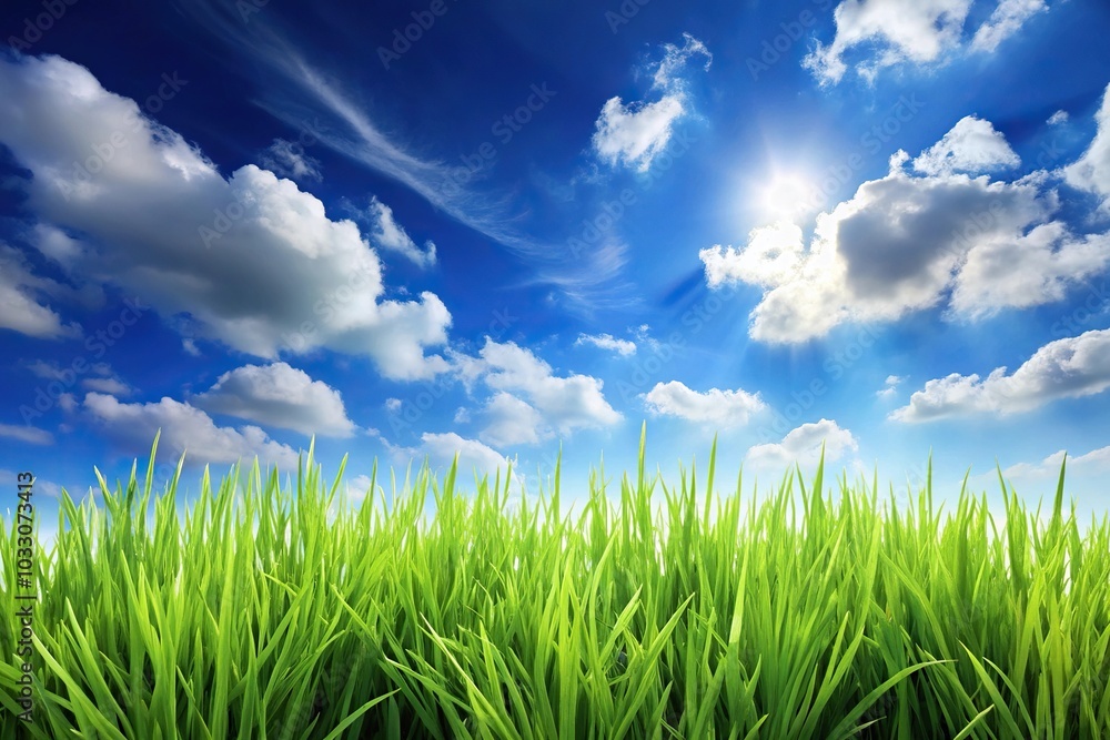 Refreshing view of grass field under clear blue sky Refreshing view of grass field under clear blue sky