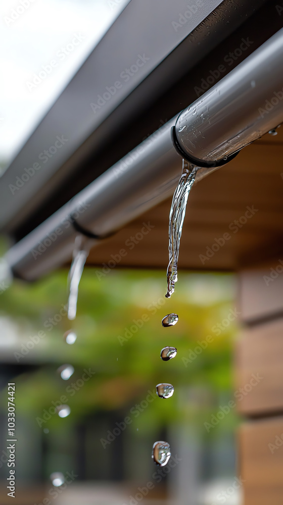 Water droplets falling from a gutter. Water droplets falling from a gutter.