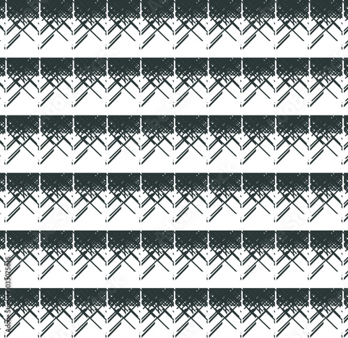 Geometric shapes with protruding sharp spikes fill the background in separate rows.
