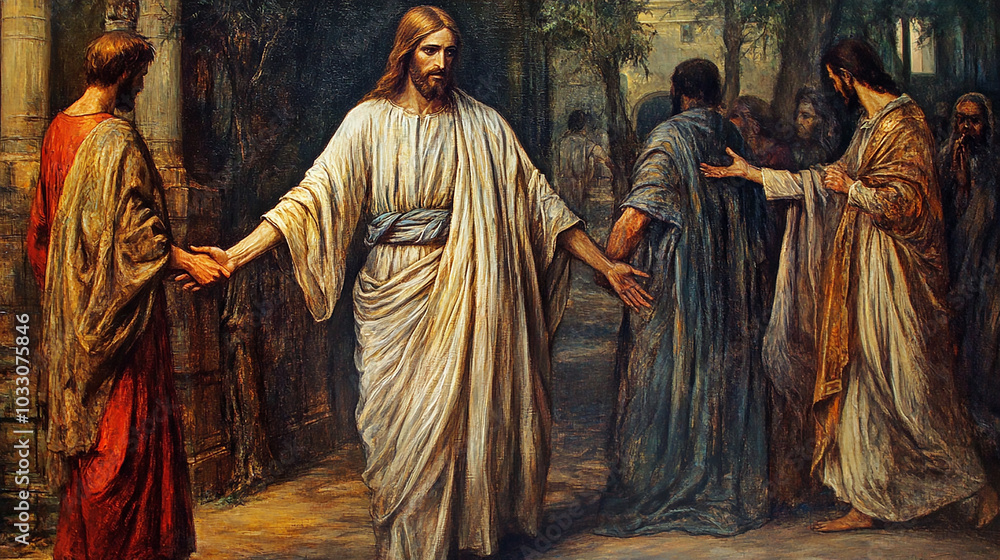 Naklejka premium jesus. jesus Performs Miraculous Healing