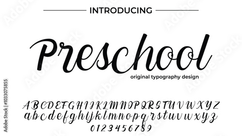 Preschool Font Stylish brush painted an uppercase vector letters, alphabet, typeface