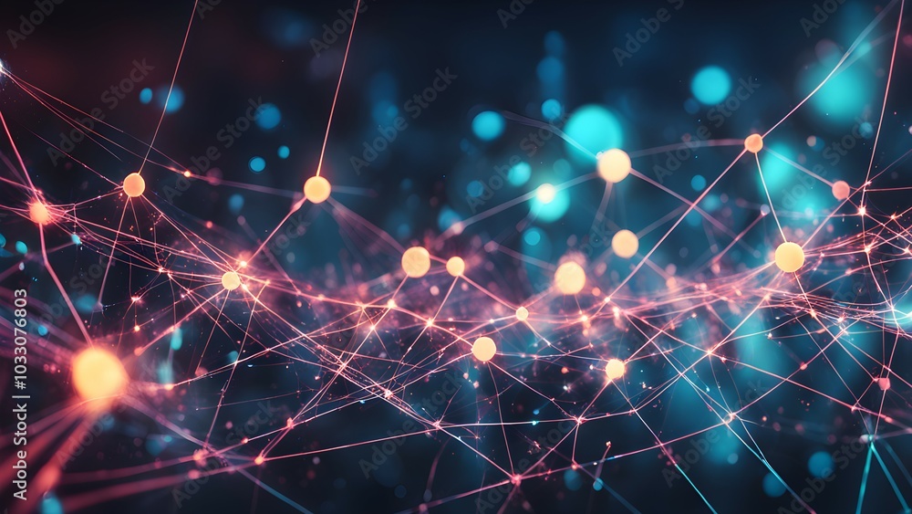 Fototapeta premium Abstract visualization of interconnected nodes and lines representing data or networks.