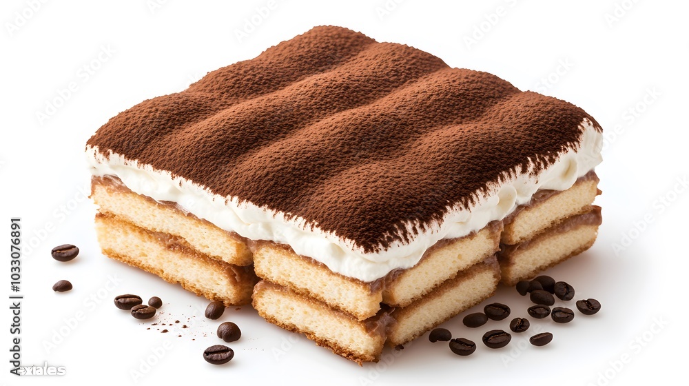 Tiramisu dessert on white background. 