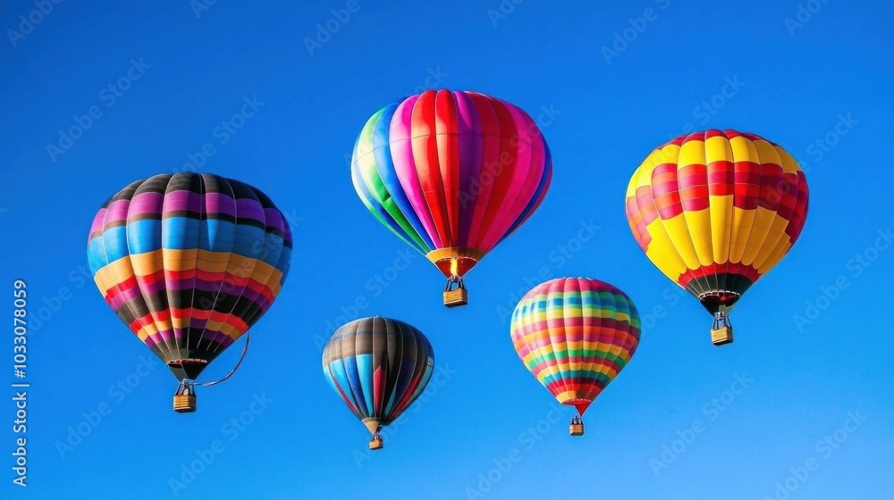Fototapeta premium Colorful hot air balloons soaring against a clear blue sky.