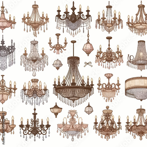 Chandeliers Set vector illustration
