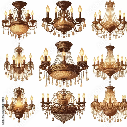 Chandeliers Set vector illustration