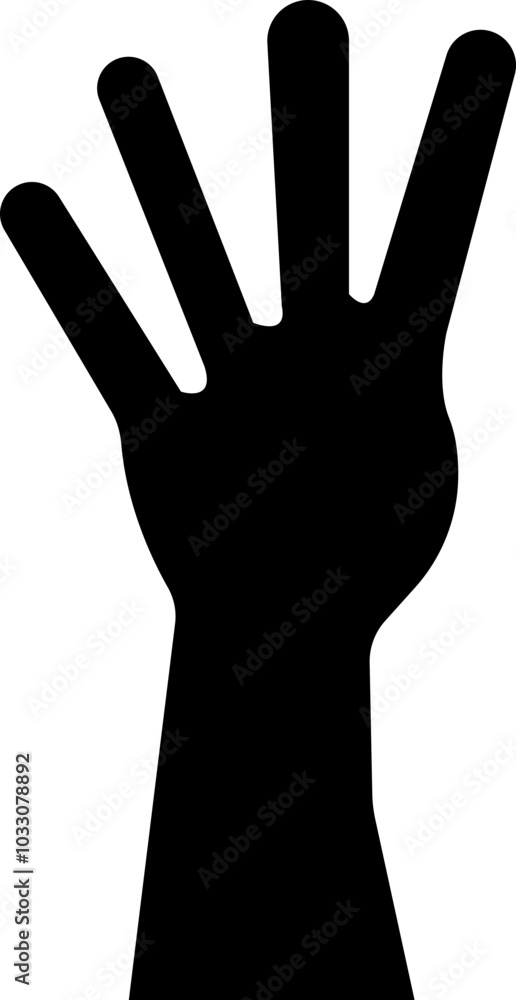 Human hand Gesture icon in trendy black flat style. Hand drawn Emoji. Perfect vector for communication, body language, design element. Four finger up sign symbol isolated on transparent background. Human hand Gesture icon in trendy black flat style. Hand drawn Emoji. Perfect vector for communication, body language, design element. Four finger up sign symbol isolated on transparent background.