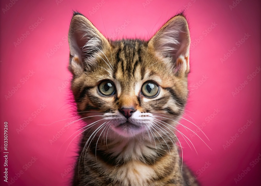 Cute Brown Tabby Kitten Silhouette on Pink Background - Adorable Pet Photography