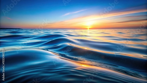 wide-angle abstract wave of serenity flowing through tranquil water at dusk