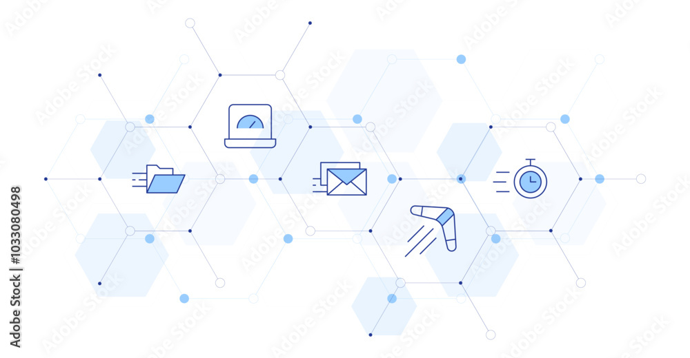 Speed Banner Vector Illustration with Icon Style in Between. Line Duotone icon. Containing chronometer, high speed, boomerang, mail, folder Speed Banner Vector Illustration with Icon Style in Between. Line Duotone icon. Containing chronometer, high speed, boomerang, mail, folder