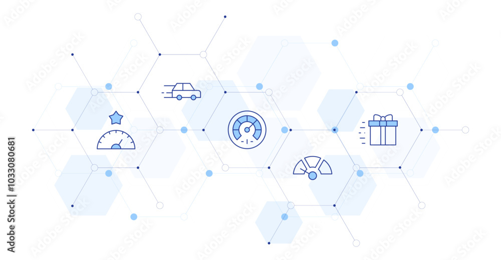 Speed Banner Vector Illustration with Icon Style in Between. Line Duotone icon. Containing slow, gift box, car, speedometer, high speed Speed Banner Vector Illustration with Icon Style in Between. Line Duotone icon. Containing slow, gift box, car, speedometer, high speed