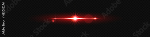 Light red effect reflections, neon illumination in red colors. Bright light lens. Police light effects, lines. Shiny stars, glowing sparks on a black background.