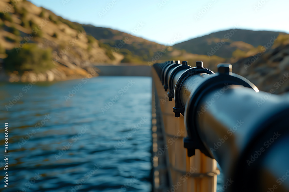 Obraz premium Close-up of railing by serene water body