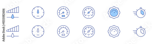 Speed icon set in two styles, Duotone and Thin Line style. Editable stroke. speedometer, time