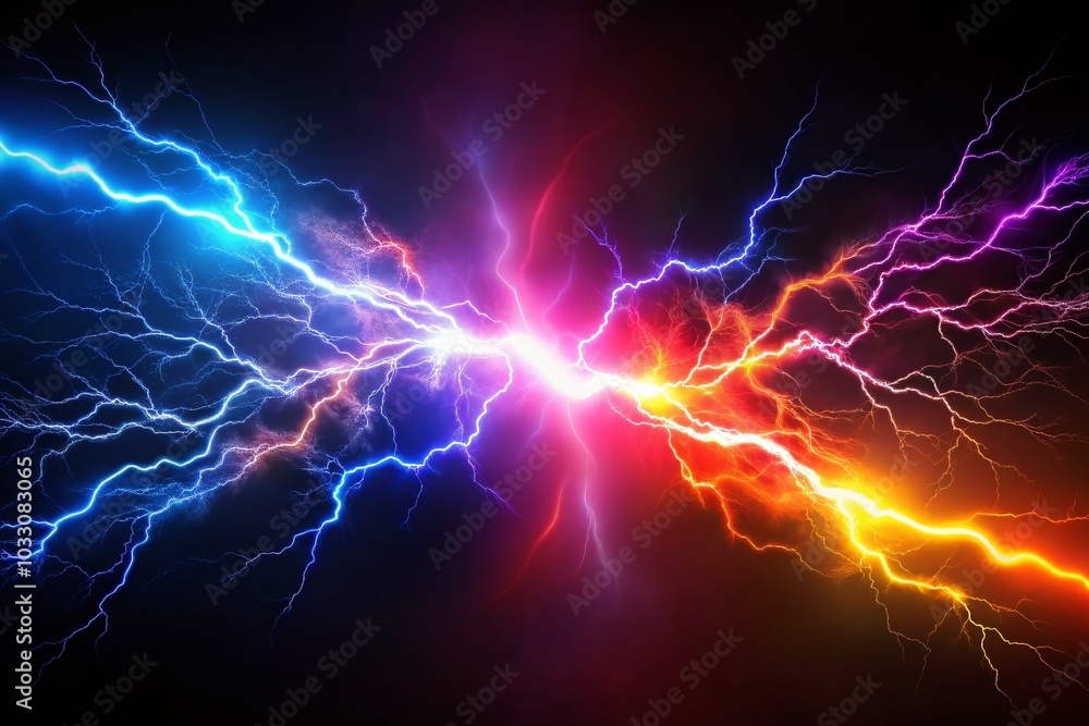 Dynamic Electric Lightning Bolts on Black Background - High Voltage Energy Discharge Dynamic Electric Lightning Bolts on Black Background - High Voltage Energy Discharge