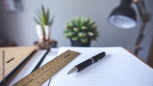 Ruler and a pen are on a piece of paper