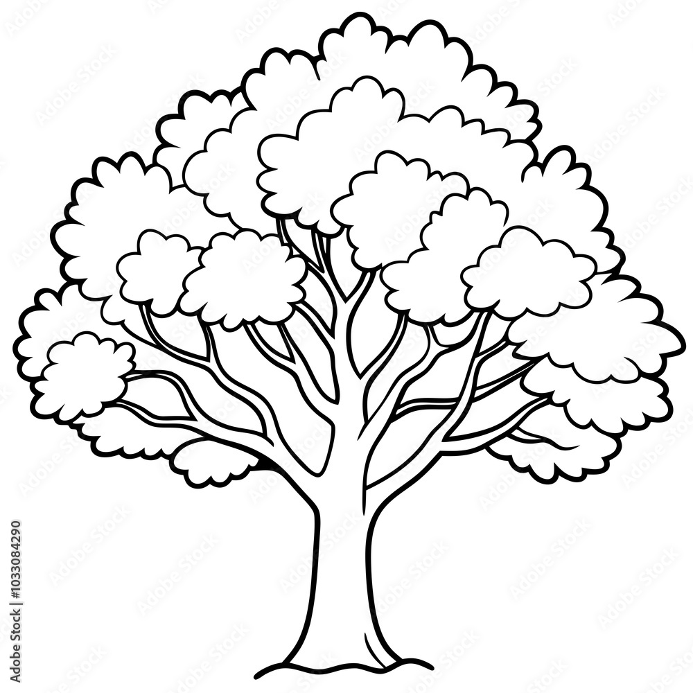 Fototapeta premium big tree line art . Oaktree vector on a white background.