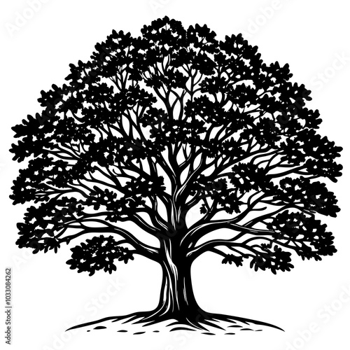 big tree. Oaktree vector on a white background.silhouette 
