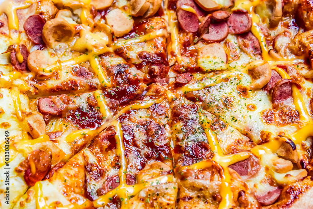 close-up of pizza with various toppings close-up of pizza with various toppings