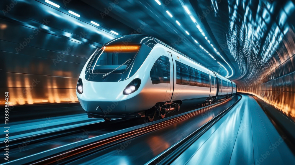 futuristic train traveling through a modern tunne futuristic train traveling through a modern tunne